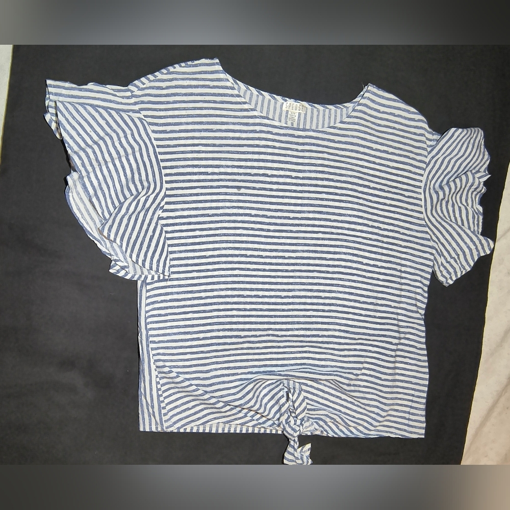Striped Blue and White Tie-Front Top
